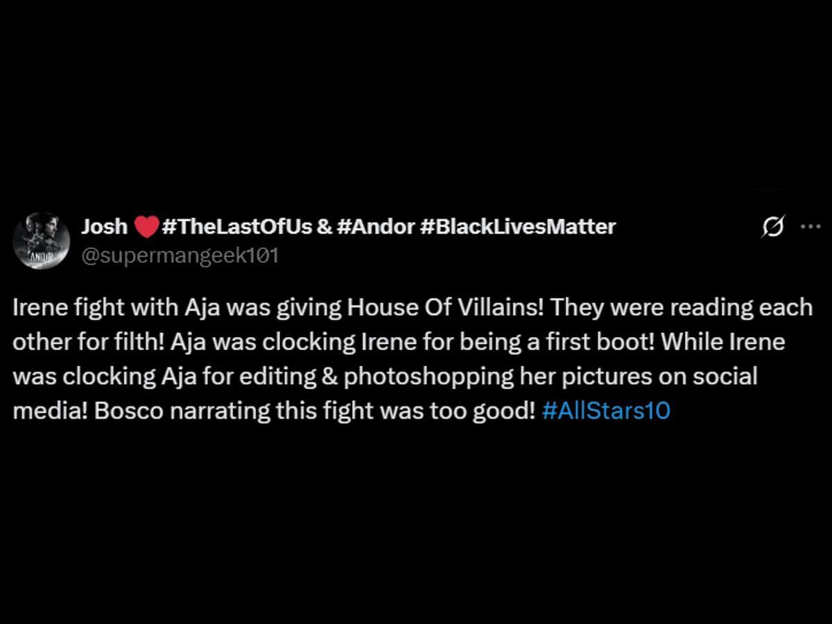 A RuPaul's Drag Race All Stars fan comments on Irene and Aja's argument (Image via X/@supermangeek101)